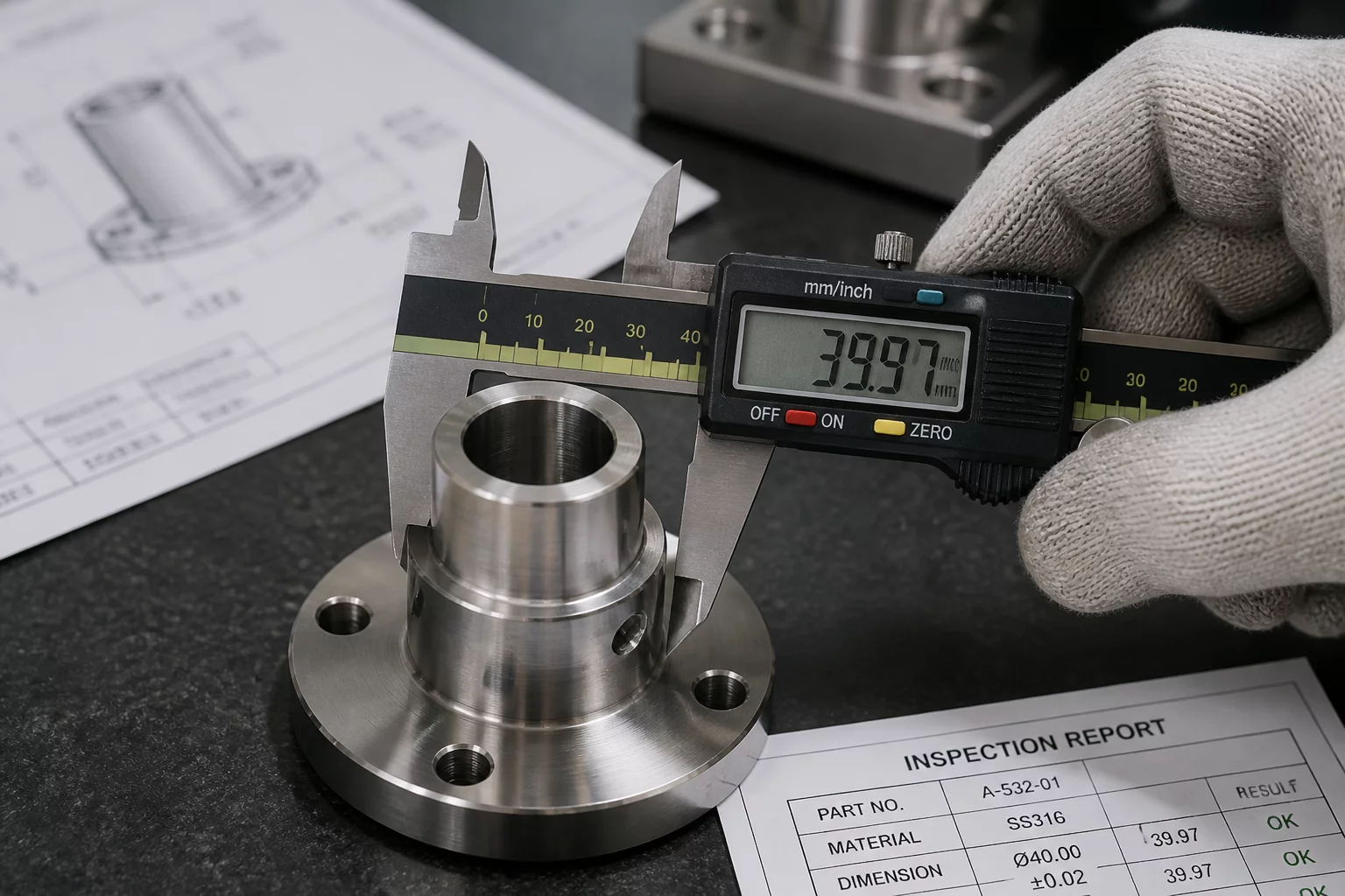 A close-up of a borderline acceptable product during inspection.